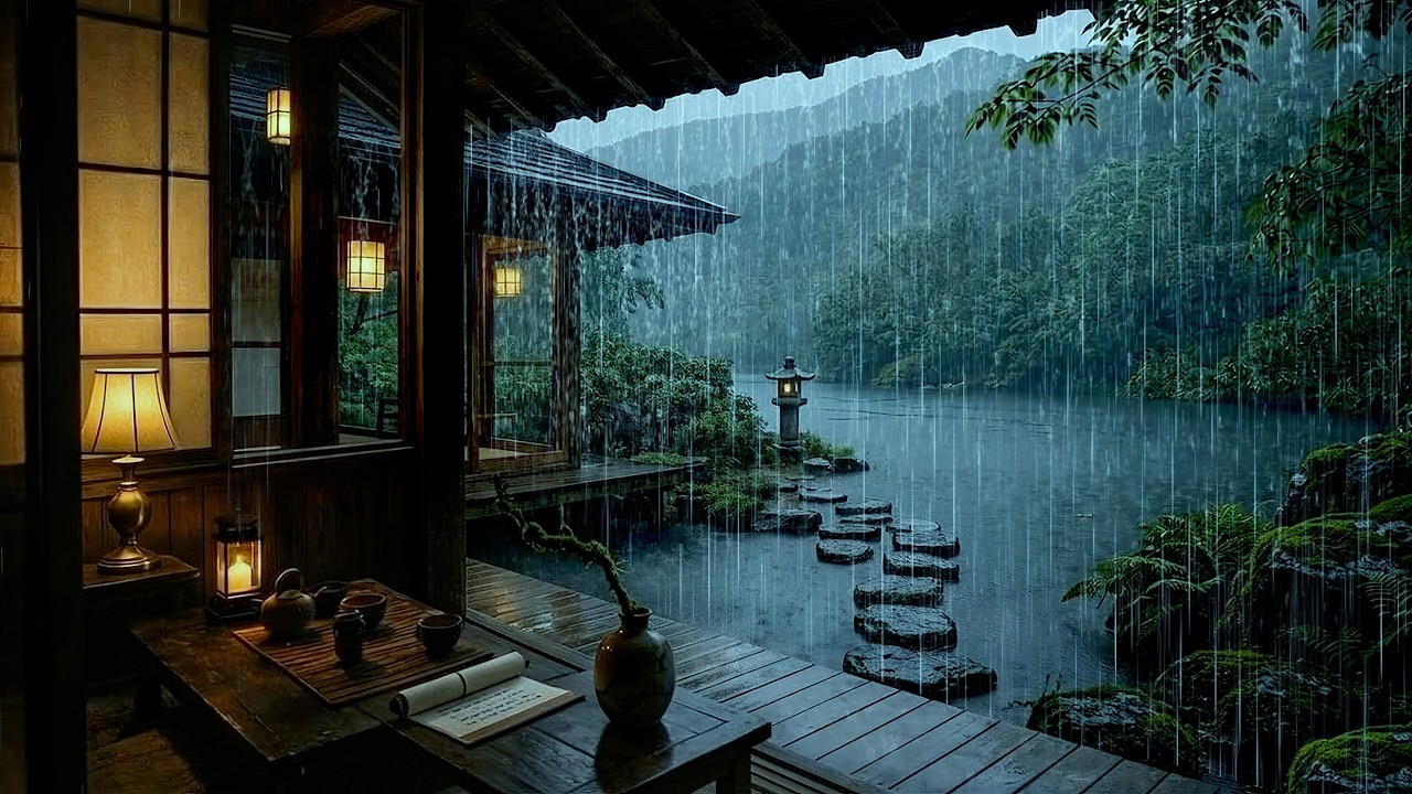 🌧️ Naturally Fall Asleep with Gentle Rain over Wooden Cabin Porch | ASMR Rain on Forest Lake