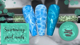 Swimming pool nails | trending nail tutorial | holiday nails | alcohol ink | marble tutorial 🩵🤍