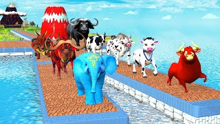 Paint Animals Cow Cartoon Yak Bison Bull Ox African Buffalo Fountain Crossing Animal Transformation