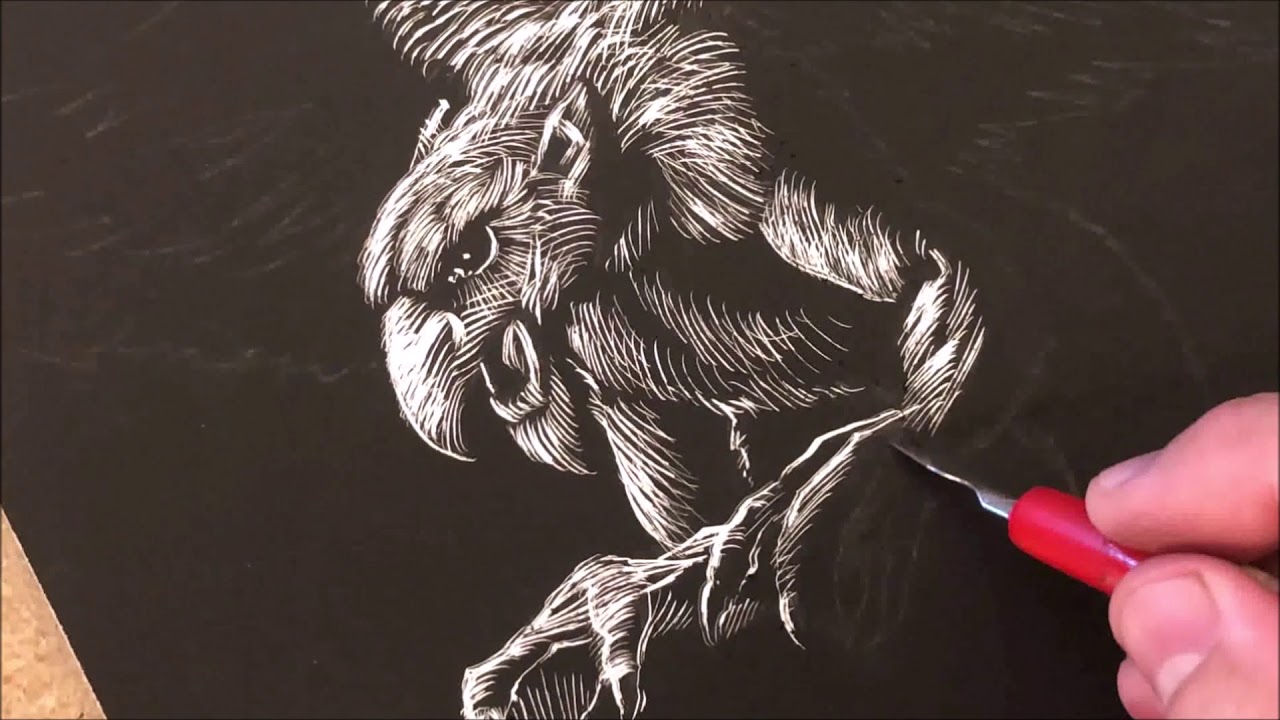 The whole scratchboard art process illustration for Dorgon - YouTube