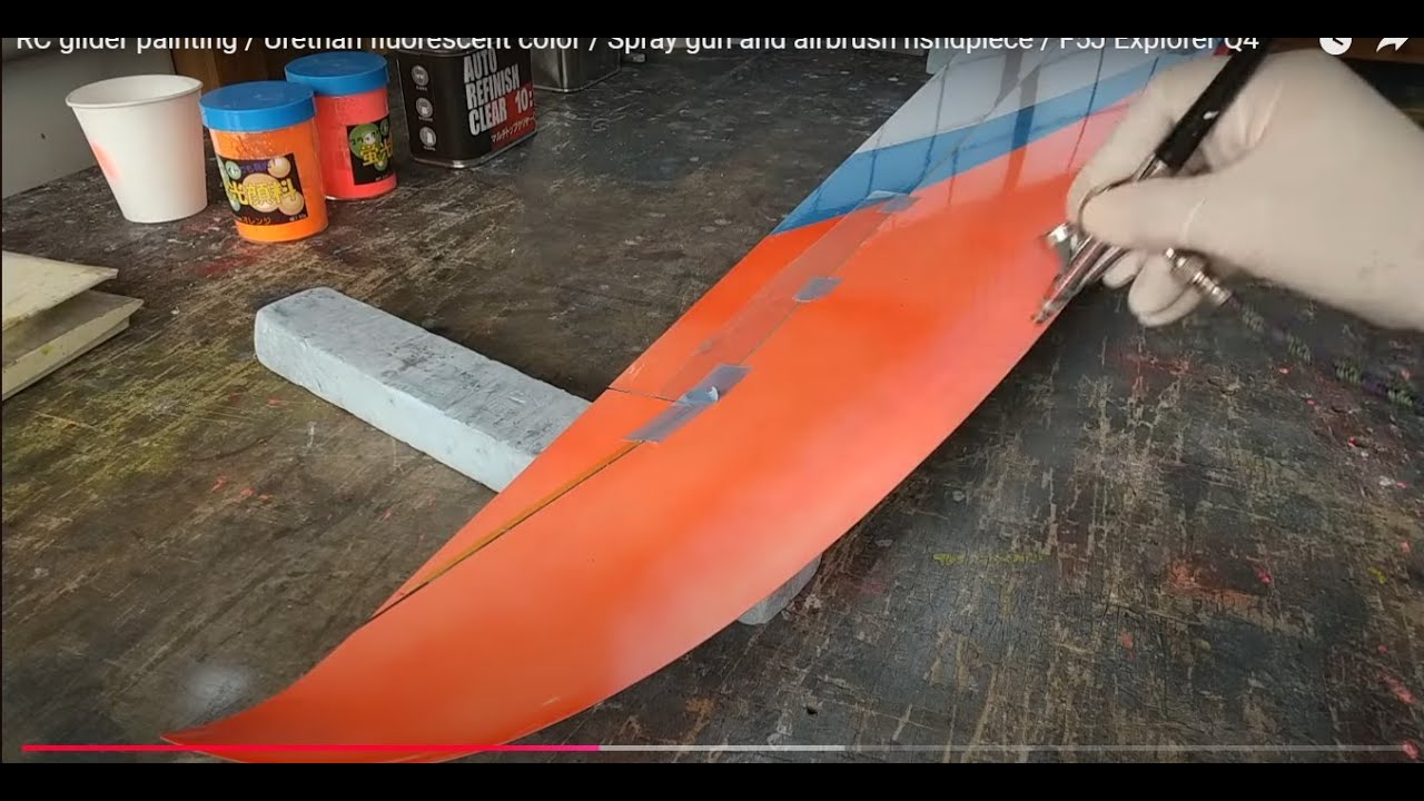 RC glider painting / Urethan fluorescent color / Spray gun and airbrush hsndpiece / F5J Explorer Q4
