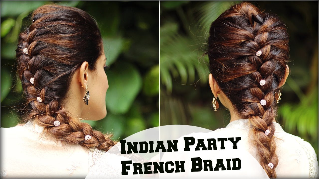 easy french braid ponytail hairstyle for indian wedding occasion/ indian  party heatless hairstyles