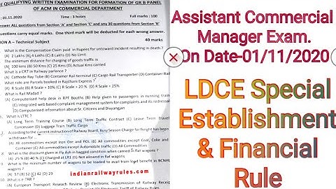 LDCE Assistant Commercial Manager Gr-B Exam on 01/11/2020 (Establishment & financial based)