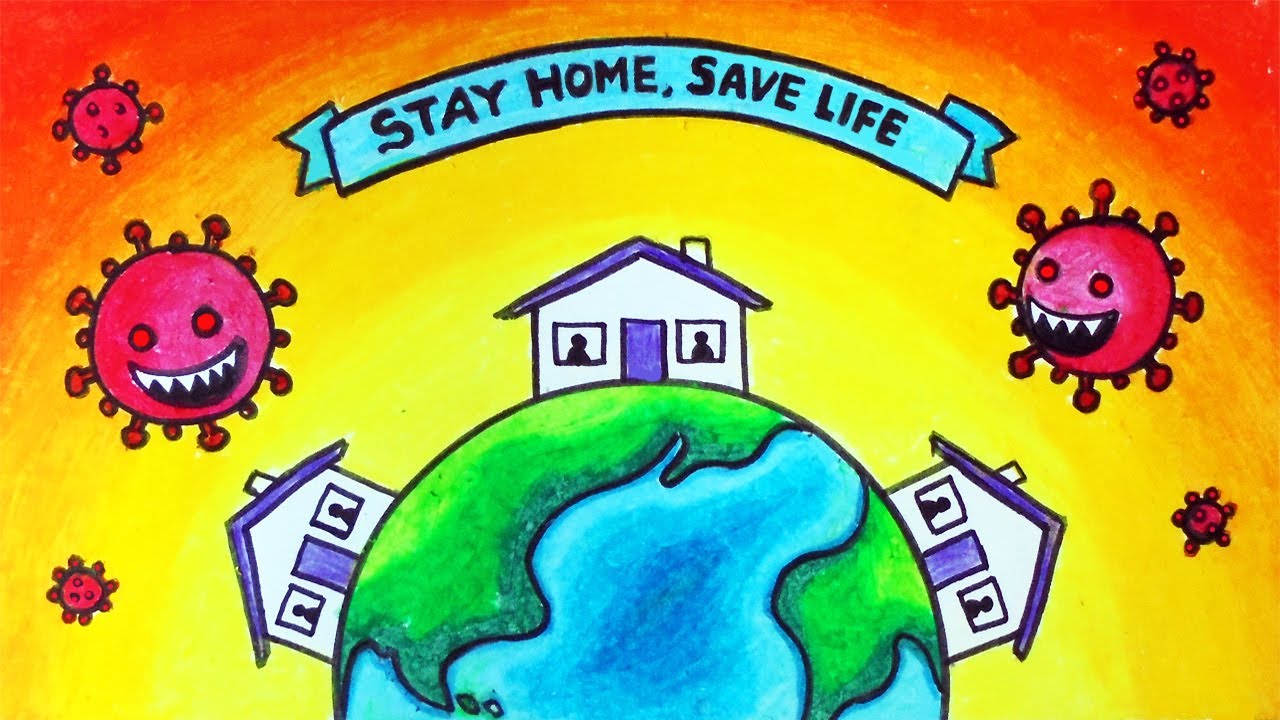 How to Draw Stay Home Save Lives Easy Poster | Coronavirus ...