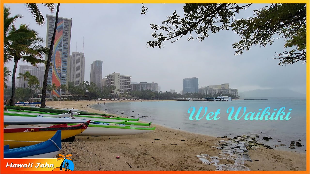Wet Waikiki 🌈 Drive Around Waikiki ⛱️ Hilton Village Kapahulu