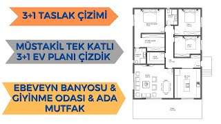 Müstaki̇l Tek Katli 31 Ebeveyn Banyolu Gi̇yi̇nme Odali Ev Plani Çi̇zdi̇k 31 Taslak Çi̇zi̇mi̇