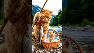 A Papa Cat's Perfect Day with his Kitten ❤️ | AI Art #shorts #cat #trending #youtubeshorts #cute