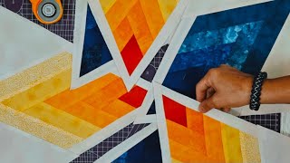Patchwork tutorial: special technique to sew a 60° star in to square with your scrap fabrics