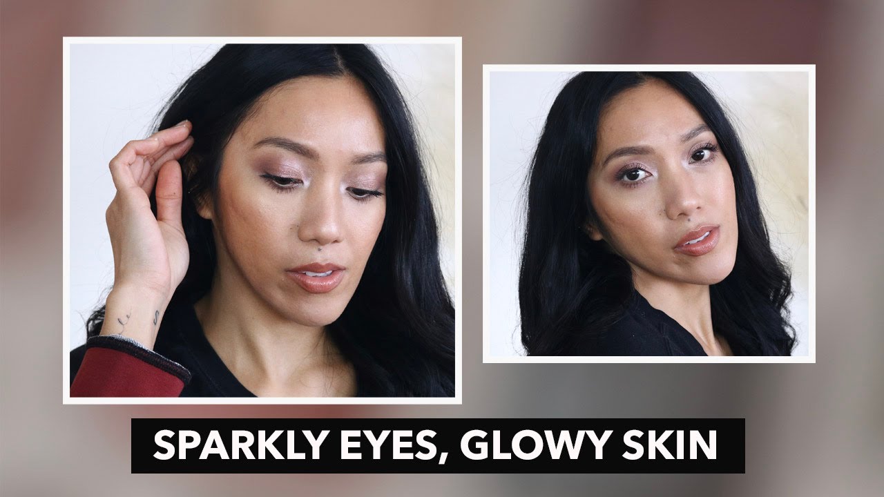 sparkly eyes and glowy skin using Aether Beauty Rose Quartz palette