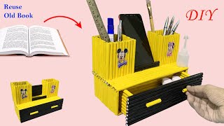 how to make pen stand | diy making desktop organizer with waste paper