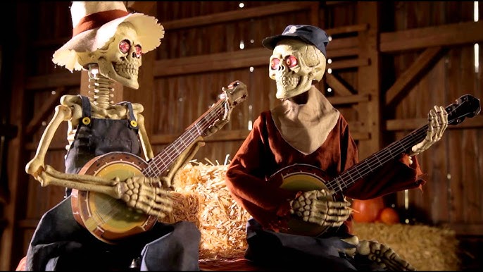 MOFIC Halloween Animated Banjo Skeletons Ornaments, Luminous Skeleton