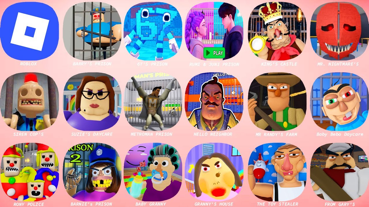 ROBLOX HARD MODE:BARRY'S PRISON,67'S PRISON,RUMI & JUNI PRISON,SUZIE'S DAYCARE,HUNGRY WORM,INK GAME.