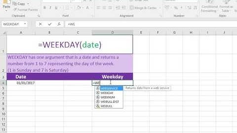 Excel 2016 WEEKDAY Function