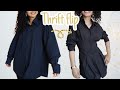 THRIFT FLIP & CLOTHES TRASFORMATION - Men's shirt into women's waist fitted shirt dress