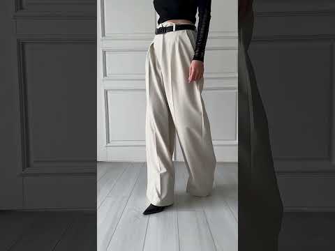 Брюки - палаццо жіночі, прямі, широкі, класичні, зі стрілками, Чорний, S, видео 4