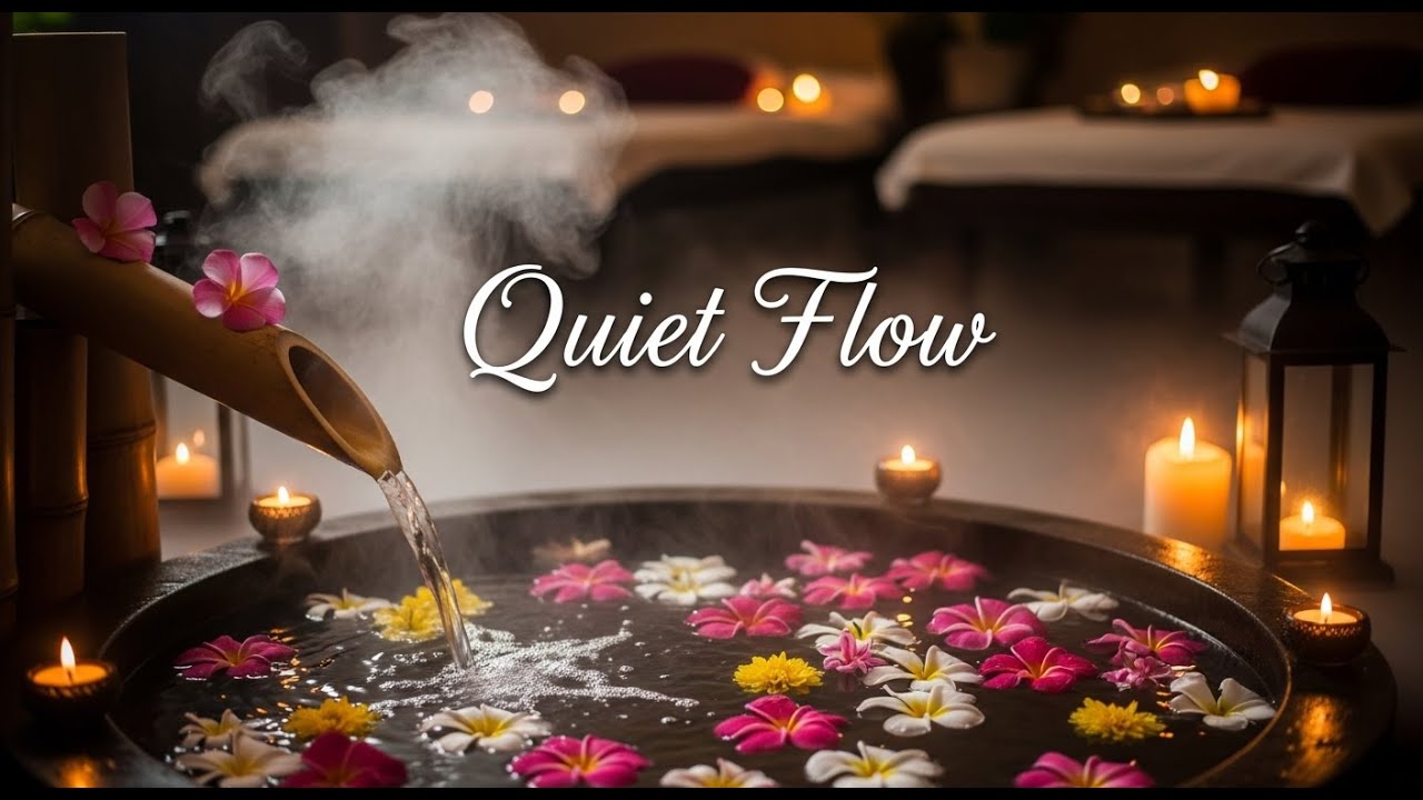 Nature Zen Stream Harmony Bamboo Fountain and Candle Glow for Deep Sleep Relaxation Meditation Peace