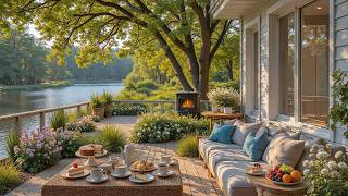 Summer Day at Calm Porch Ambience 🌸 Warm Piano Music & Crackles Fire Glow to Unwind screenshot 5