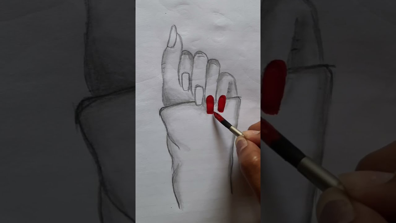 Beautiful hand drawing with red nails tutorial