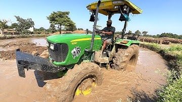 John Deere 4WD Tractor With Trolley Full Loaded mud | tractor 