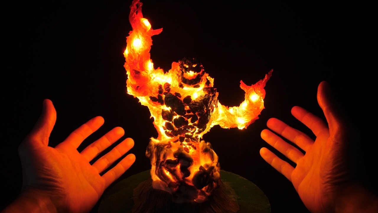 I made a big Fire Elemental erupting from a Volcano - YouTube