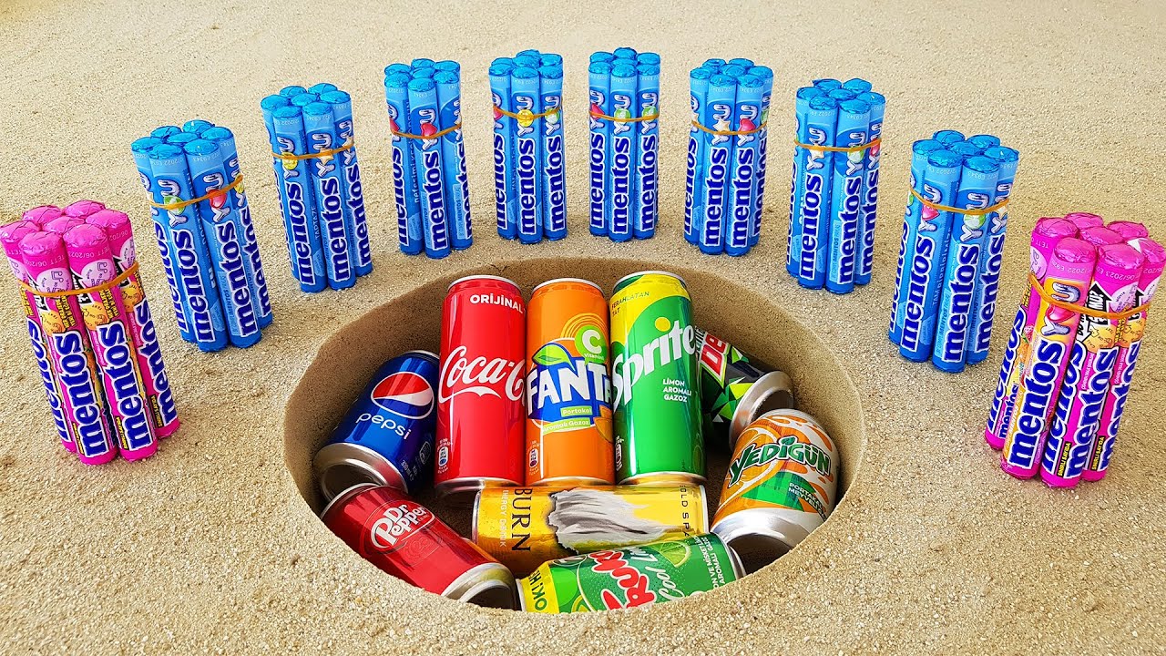 Experiment !! Mentos VS Cola, Fanta, Burn, Fruko, Pepsi, Lipton, Sprite, Mtn Dew Underground