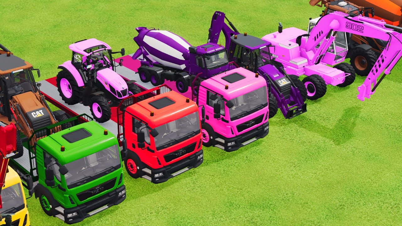 TRANSPORTING EXCAVATOR MIXER TRUCK TRACTORs Backhoe loaders Beamng.Drive Game FARMING SIMULATOR 22