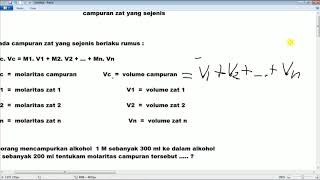 Pada campuran zat yang sejenis berlaku rumus : mc. vc = m1. v1 + m2.
v2 … mn. vn mc molaritas volume m1 1 v...