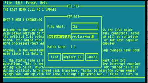 Atari 8-bit Text Editor: Search and Replace