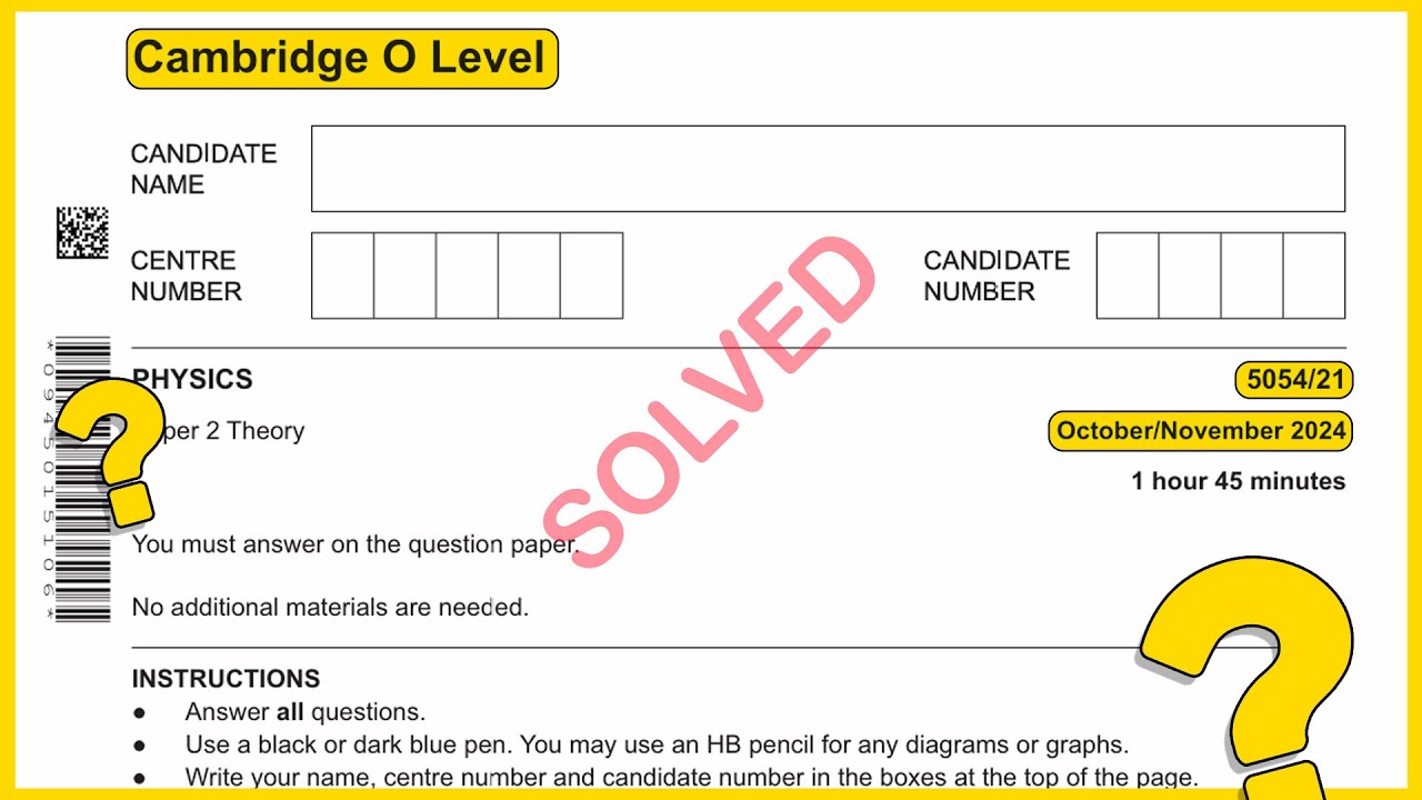 O level Physics 5054 Oct/Nov 2024 Paper 21 SOLVED!! - YouTube