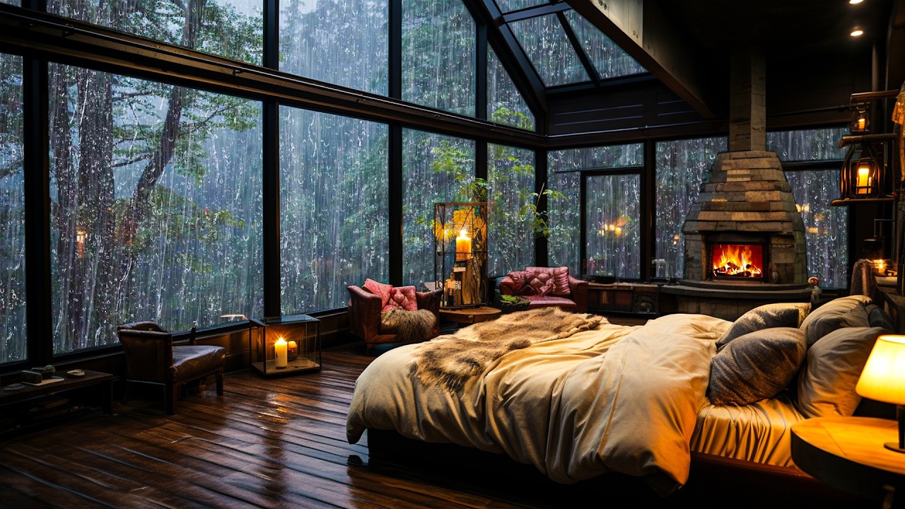 Sounds Rain and Thunder on Window – Intense Rainfall & Rolling Thunder for Peaceful Sleep, Relax