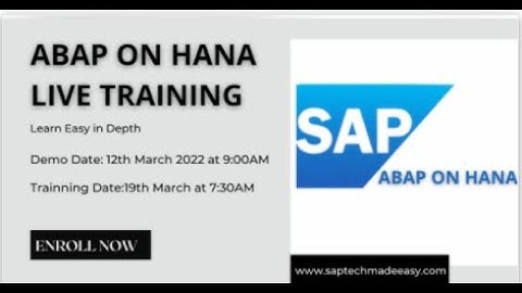 ABAP ON HANA Demo | Live Class | Content | Starting from 19th March