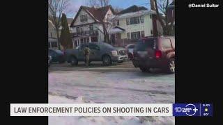 What are police policies for shooting at moving cars?