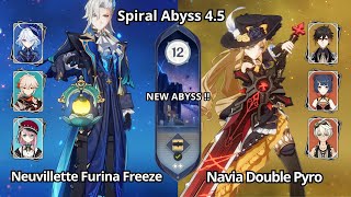 C0 Neuvillette Furina Freeze & C0 Navia Double Pyro - NEW Spiral Abyss 4.5 Floor 12 Genshin Impact