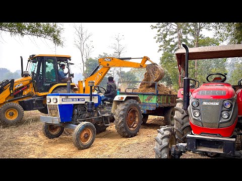 Jcb 3dx Backhoe Machine Loading Mud In Mahindra 4WD And Swaraj Tractor Trolley | Jcb Cartoon Video