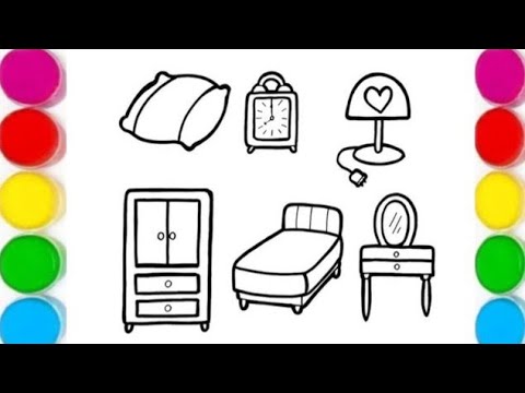 cute bedroom drawing and colouring | step by step easy drawing tutorial |basic drawing ideas ...