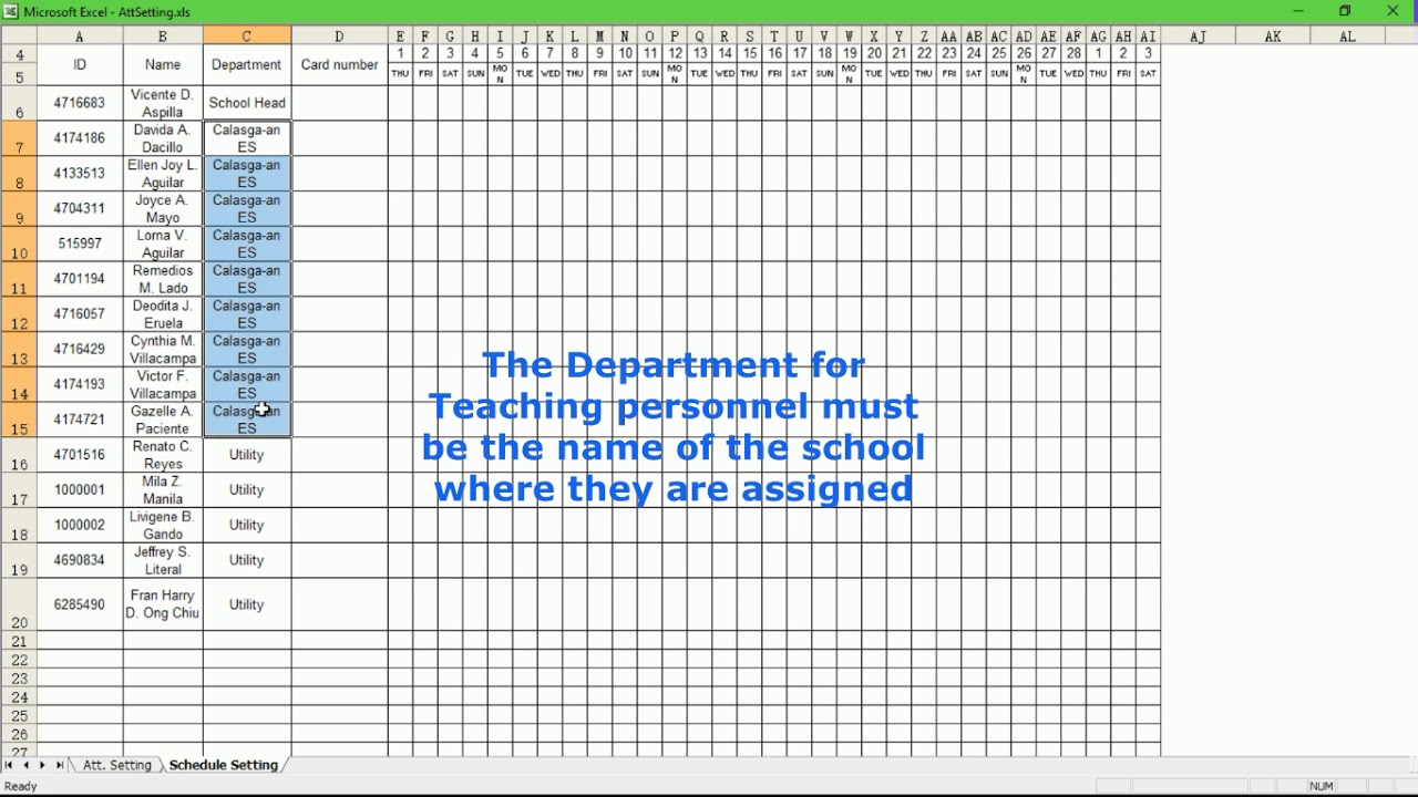 2.  Enrolment of Users AttSetting xls