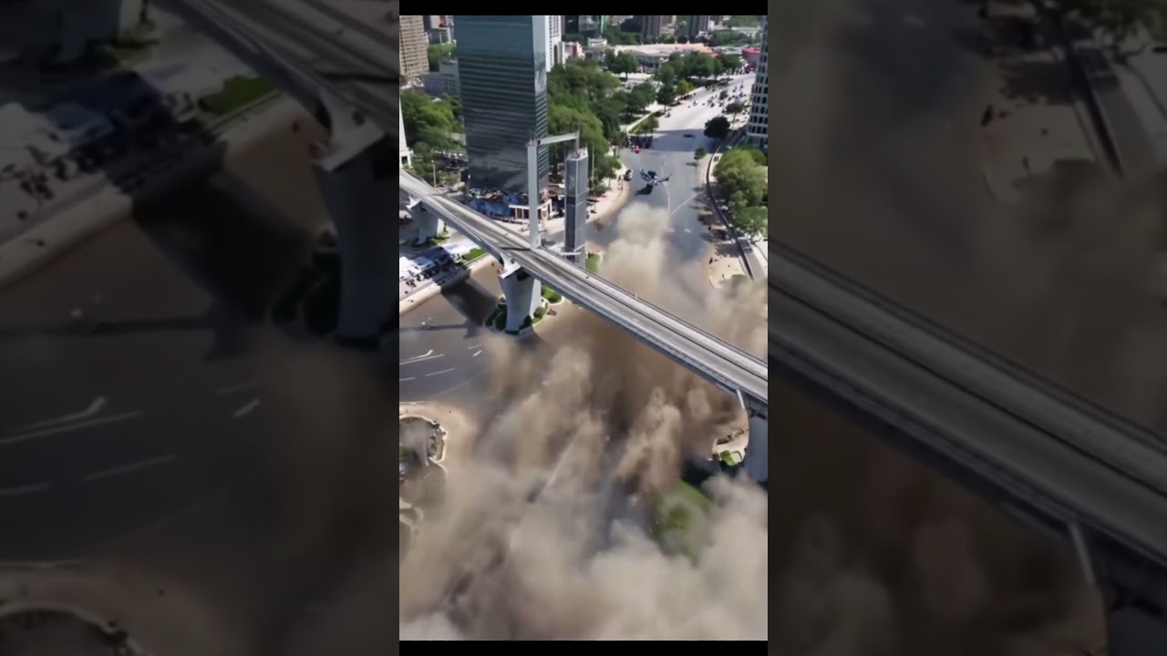 Sudden Dust Cloud Among Stunning Glass Skyscrapers.  