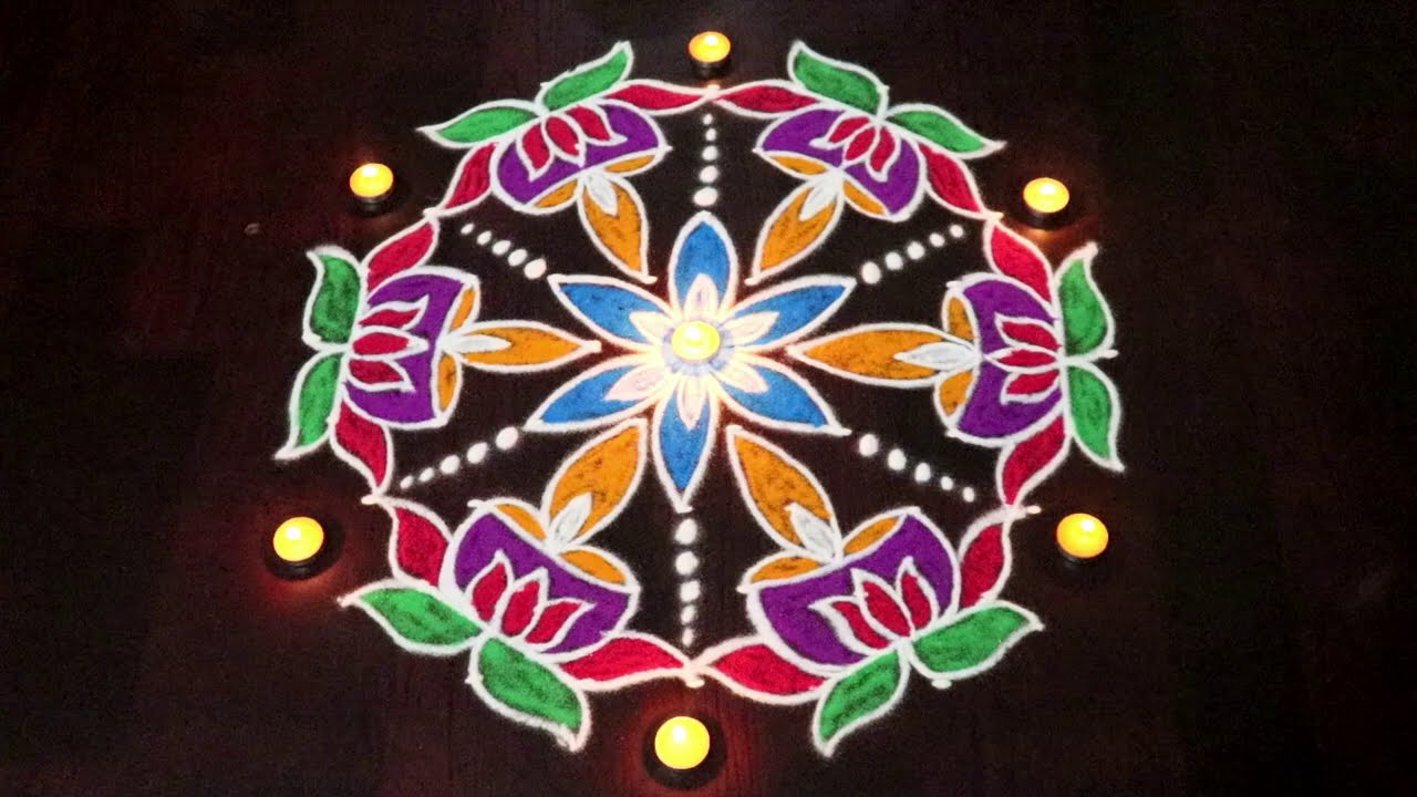 Simple Diwali Rangoli || 9x5 Dots Easy Diwali Special Rangoli ...