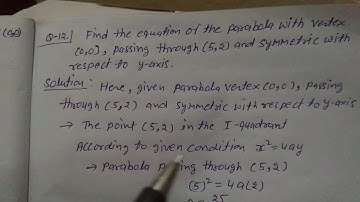 Find the equation of the parabola with vertex (0,0), passing through (5,2) and symmetric with