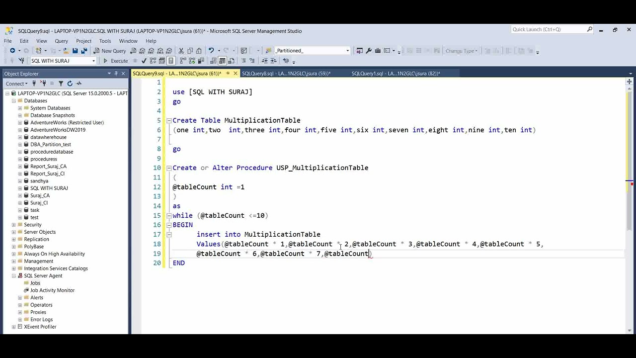 Create Multiplicationtable Using Stored Procedure in sql server - YouTube