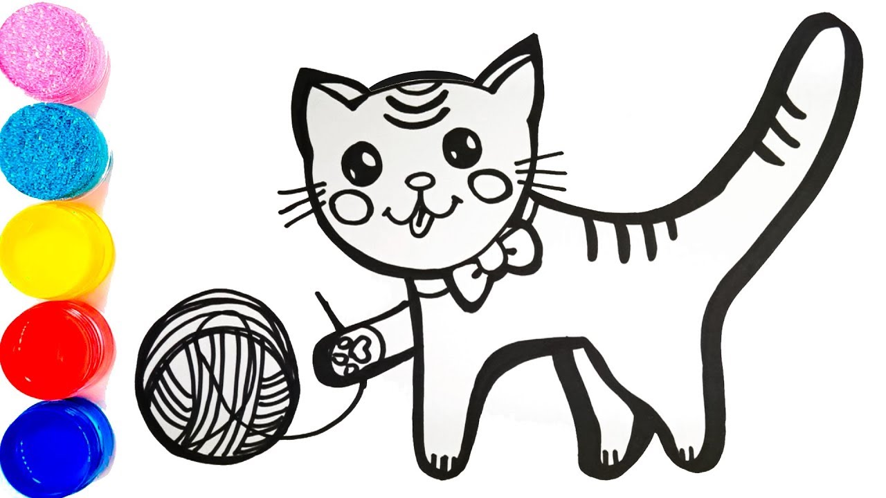 Download Cute kitten with ball of yarn | Glitter coloring and ...