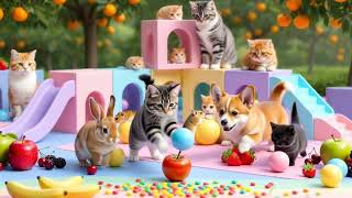 Pastel Orchard Playground | Cute Pets Playing with Fruits & Sweet Treats 🍊🐶🐱🐰🐹 screenshot 1