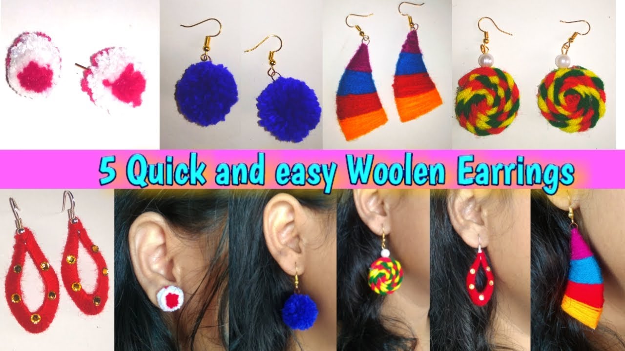 Yellow And Red Woolen Thread Flower Handmade Earrings | eWe