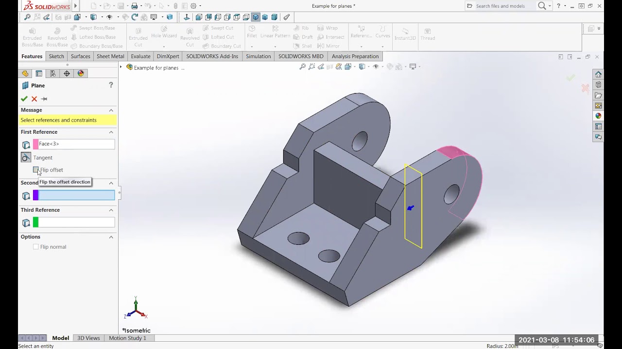 Creating different drawing planes in SolidWorks