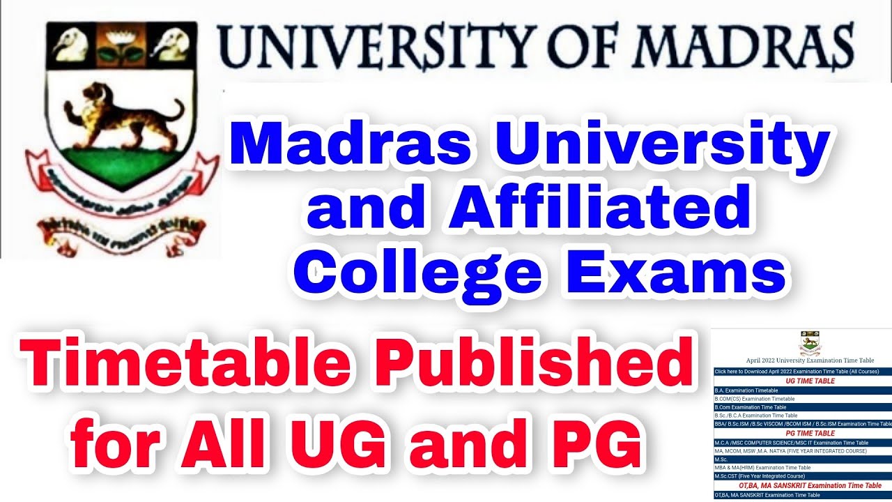 Madras University April 2022Exam Timetable Published for All👍 YouTube