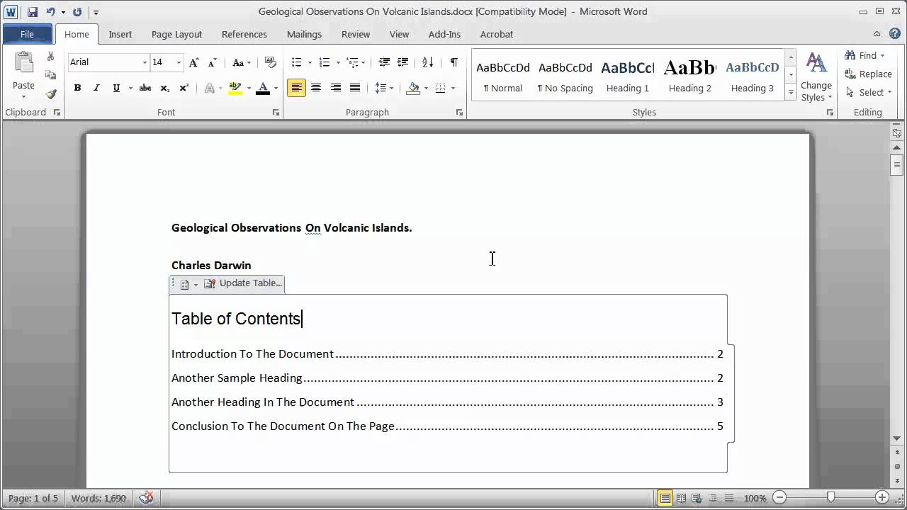 Creating a Table of Contents in a Word Document - Part 1 