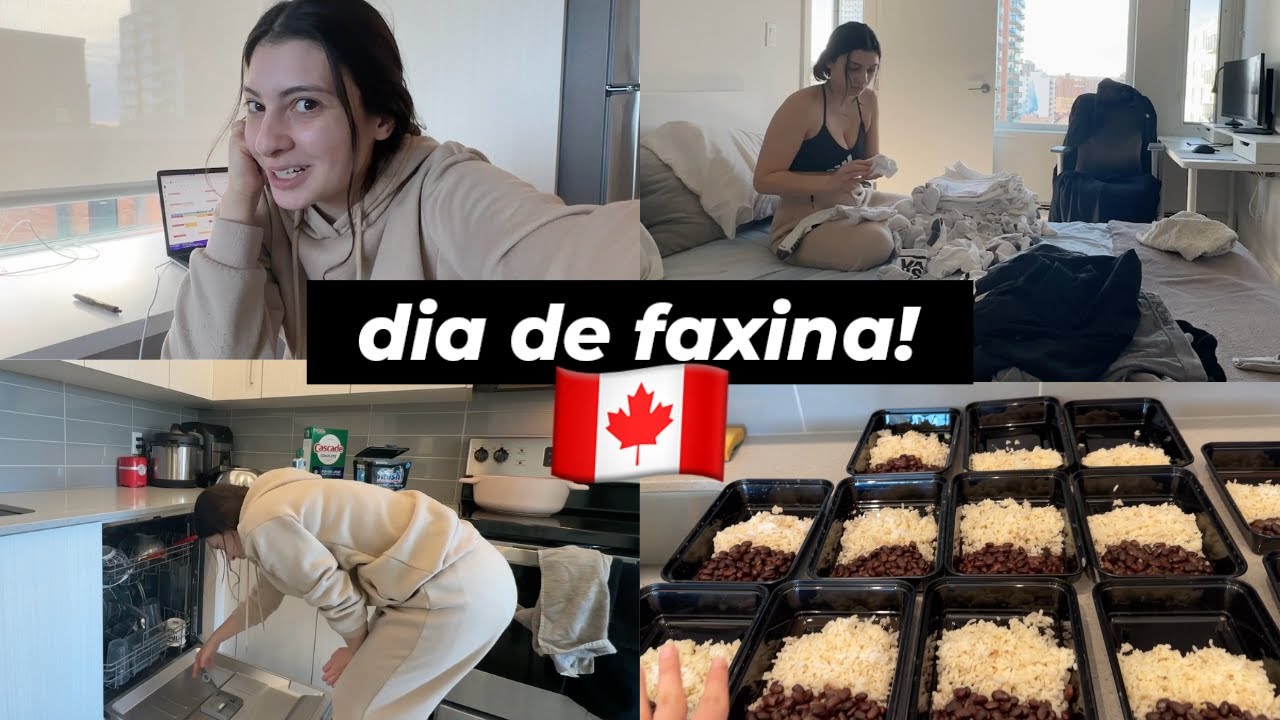 Vida real, um dia de faxina gringa comigo e fazendo marmitas pra semana - Como é a vida no Canadá