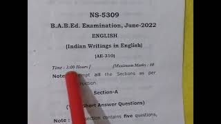 Indian Writing in English : B.A.B.ED III Year // Question Paper