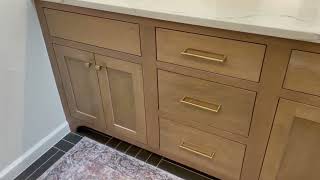 Sleek modern cabinet hardware, Top Knobs, TK943HB, Honey Bronze, Lynwood Collection