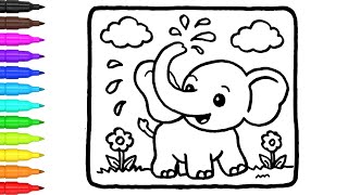 Baby Elephant Coloring Page Drawing Painting and Coloring For Kids and Toddlers - Elephant Drawing